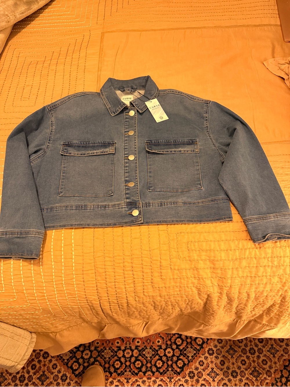 C/MEO Collective Boxy Cropped Denim Jacket in Mid Blue - Picture 16 of 16